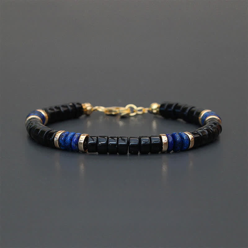 Serenity and Support Lapis Lazuli Black Onyx Cube Bead Bracelet