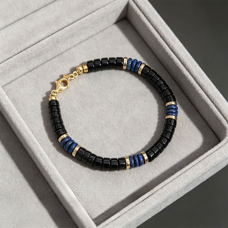 Serenity and Support Lapis Lazuli Black Onyx Cube Bead Bracelet
