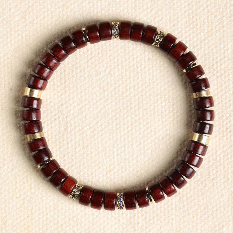 Nimara Ritual Red Rosewood Ebony Wood Grounding Barrel Bead Minimalist Bracelet
