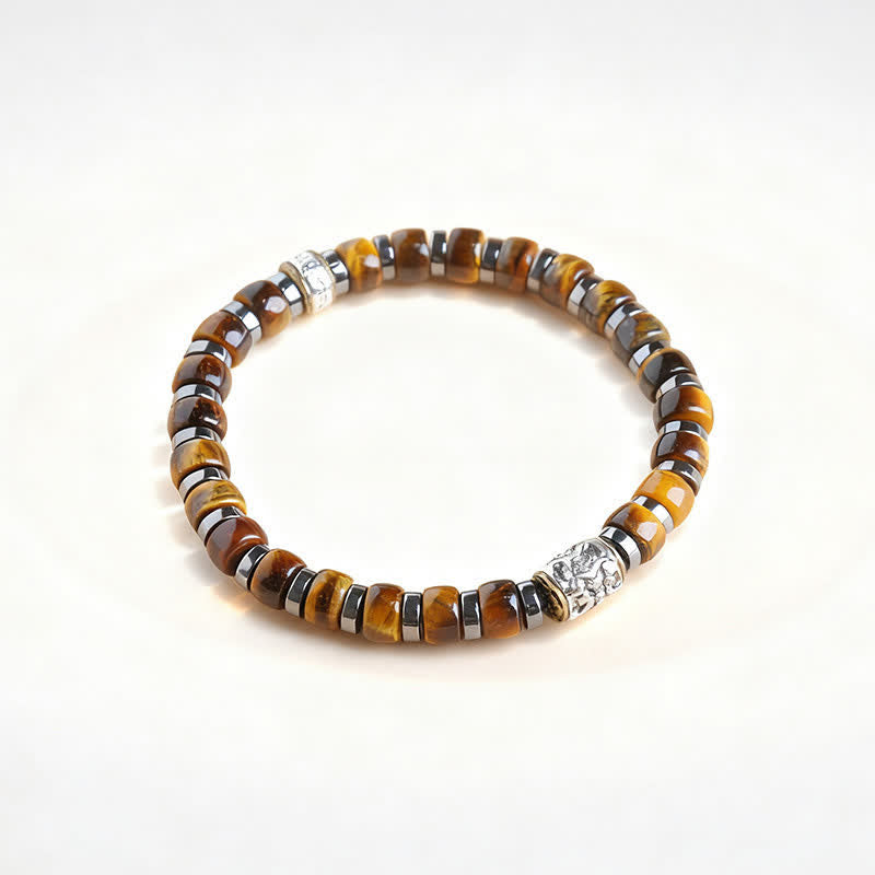 Nimara Ritual Natural Tiger Eye Antique Silver Lion Confidence Bead Bracelet