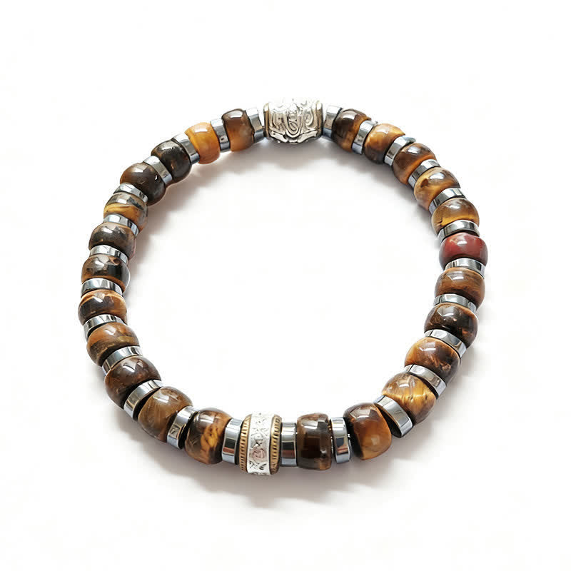 Nimara Ritual Natural Tiger Eye Antique Silver Lion Confidence Bead Bracelet