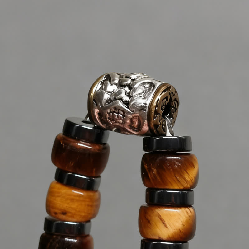 Nimara Ritual Natural Tiger Eye Antique Silver Lion Confidence Bead Bracelet