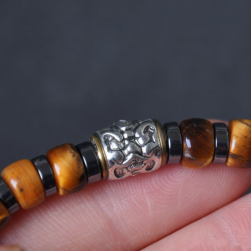 Nimara Ritual Natural Tiger Eye Antique Silver Lion Confidence Bead Bracelet