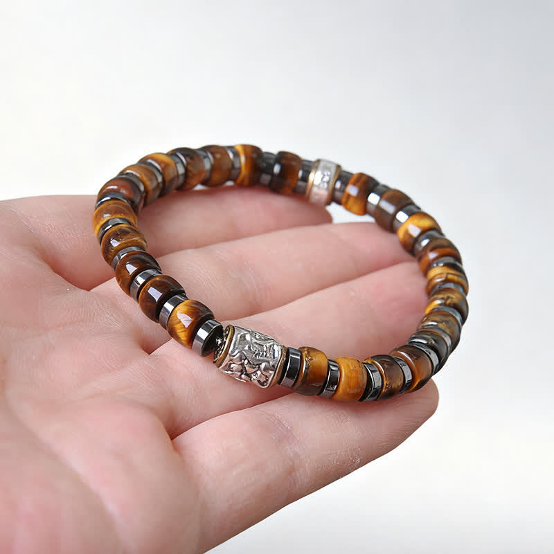 Nimara Ritual Natural Tiger Eye Antique Silver Lion Confidence Bead Bracelet