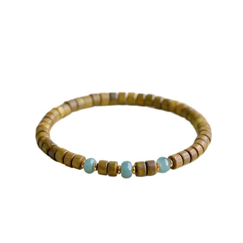Serenity and Soothing Green Sandalwood Jade Accent Barrel Bead Bracelet