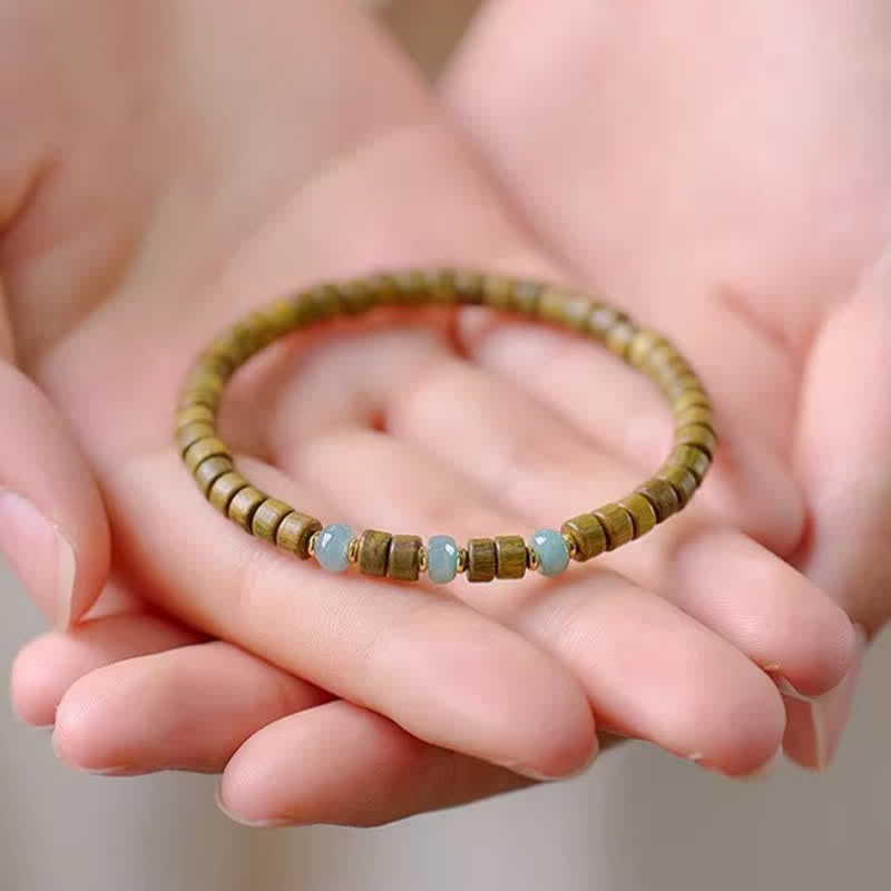 Serenity and Soothing Green Sandalwood Jade Accent Barrel Bead Bracelet
