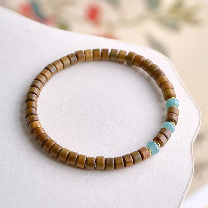Serenity and Soothing Green Sandalwood Jade Accent Barrel Bead Bracelet