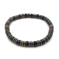 Transformation and Strength Black Obsidian Hematite Ethnic Flat Bead Bracelet