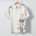 Nimara Ritual Ink Bamboo Leaf Pattern Buttons Wrinkle-resistant Men's Short Sleeve Shirt