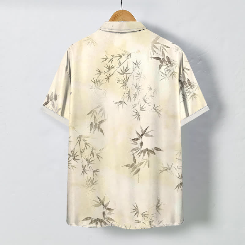 Nimara Ritual Bamboo Leaf Pattern Buttons Wrinkle-resistant Men's Short Sleeve Shirt