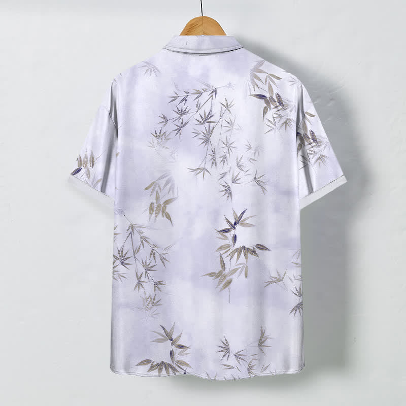 Nimara Ritual Bamboo Leaf Pattern Buttons Wrinkle-resistant Men's Short Sleeve Shirt