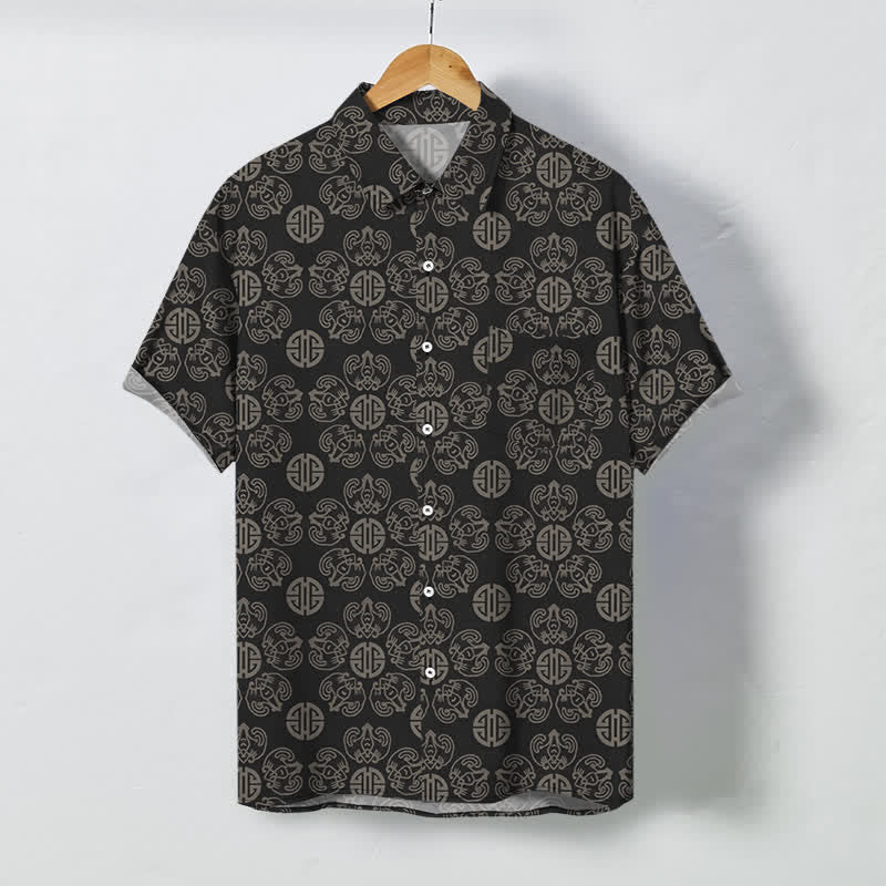 Nimara Ritual Vintage Medallion Geometric Pattern Buttons Breathable Men's Short Sleeve Shirt