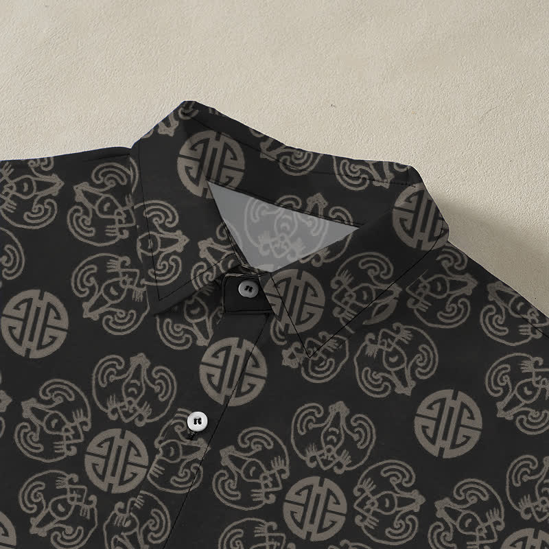 Nimara Ritual Vintage Medallion Geometric Pattern Buttons Breathable Men's Short Sleeve Shirt
