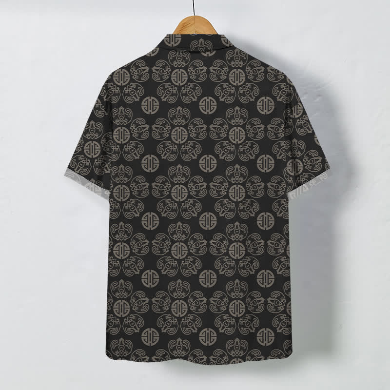 Nimara Ritual Vintage Medallion Geometric Pattern Buttons Breathable Men's Short Sleeve Shirt