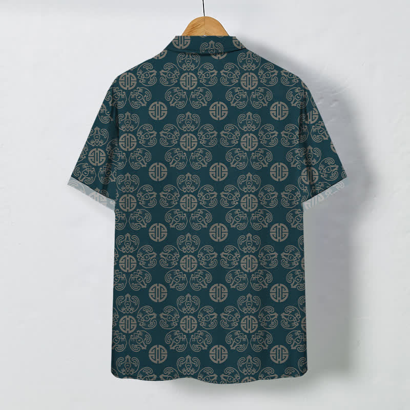 Nimara Ritual Vintage Medallion Geometric Pattern Buttons Breathable Men's Short Sleeve Shirt