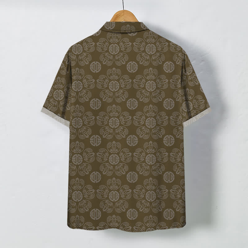 Nimara Ritual Vintage Medallion Geometric Pattern Buttons Breathable Men's Short Sleeve Shirt