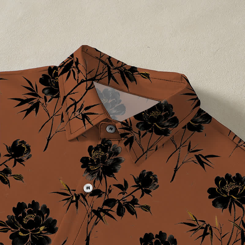 Nimara Ritual Tropical Floral Leaf Pattern Buttons Breathable Men's Short Sleeve Shirt