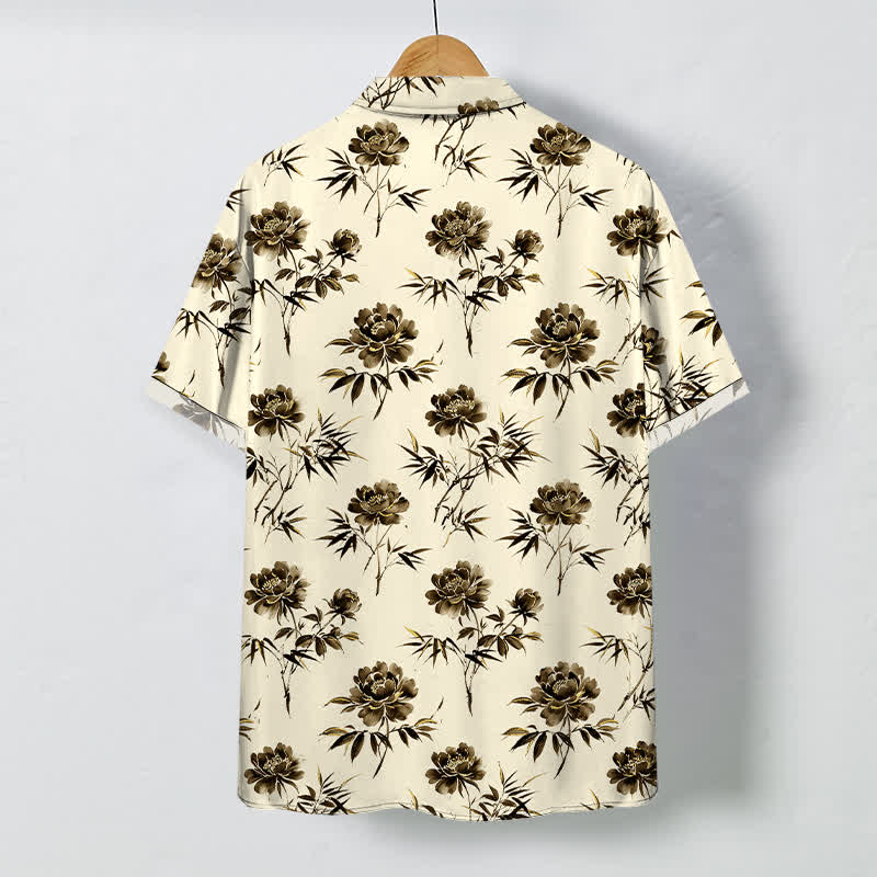 Nimara Ritual Tropical Floral Leaf Pattern Buttons Breathable Men's Short Sleeve Shirt