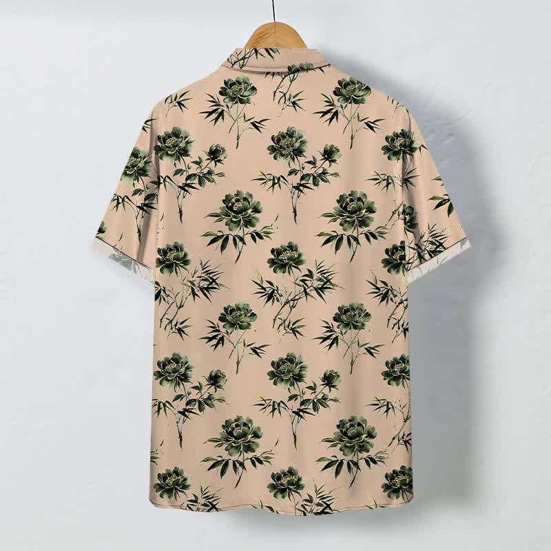 Nimara Ritual Tropical Floral Leaf Pattern Buttons Breathable Men's Short Sleeve Shirt