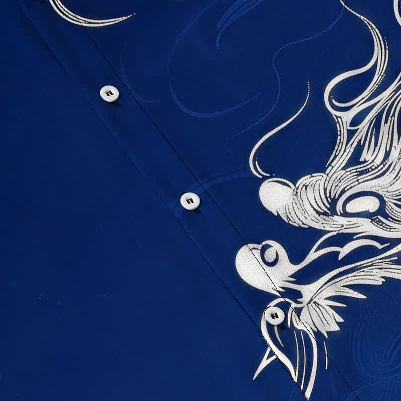 Nimara Ritual Oriental Dragon Cloud Pattern Buttons Wrinkle-resistant Men's Short Sleeve Shirt