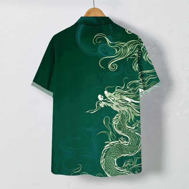 Nimara Ritual Oriental Dragon Cloud Pattern Buttons Wrinkle-resistant Men's Short Sleeve Shirt