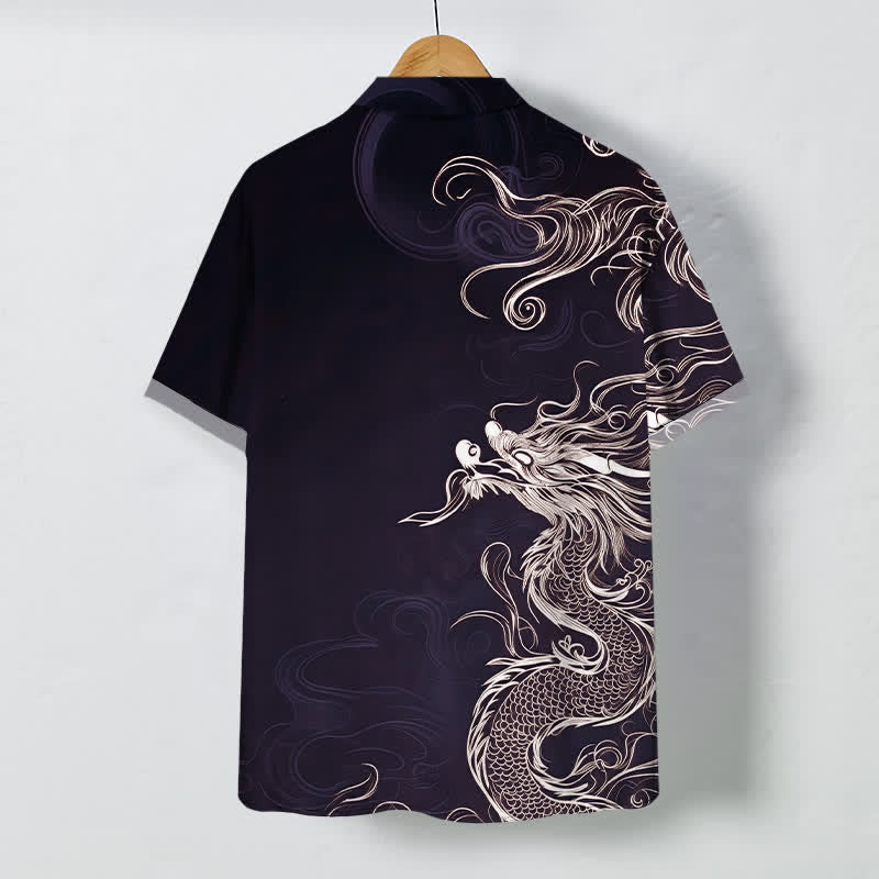 Nimara Ritual Oriental Dragon Cloud Pattern Buttons Wrinkle-resistant Men's Short Sleeve Shirt