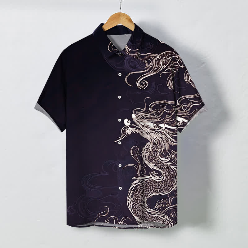 Nimara Ritual Oriental Dragon Cloud Pattern Buttons Wrinkle-resistant Men's Short Sleeve Shirt