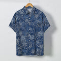 Nimara Ritual Indigo Floral Vine Pattern Buttons Wrinkle-resistant Men's Short Sleeve Shirt