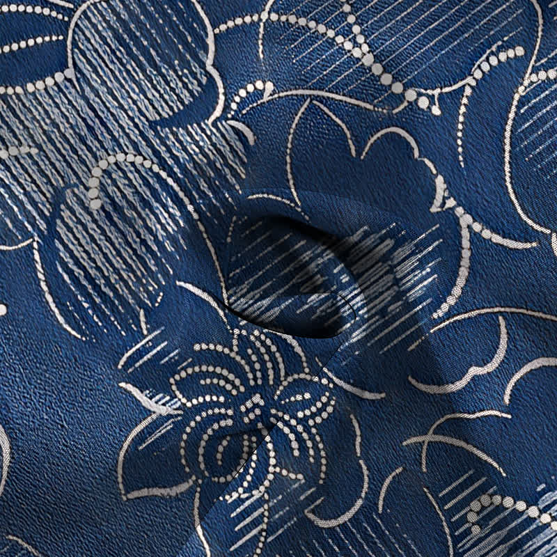 Nimara Ritual Indigo Floral Vine Pattern Buttons Wrinkle-resistant Men's Short Sleeve Shirt