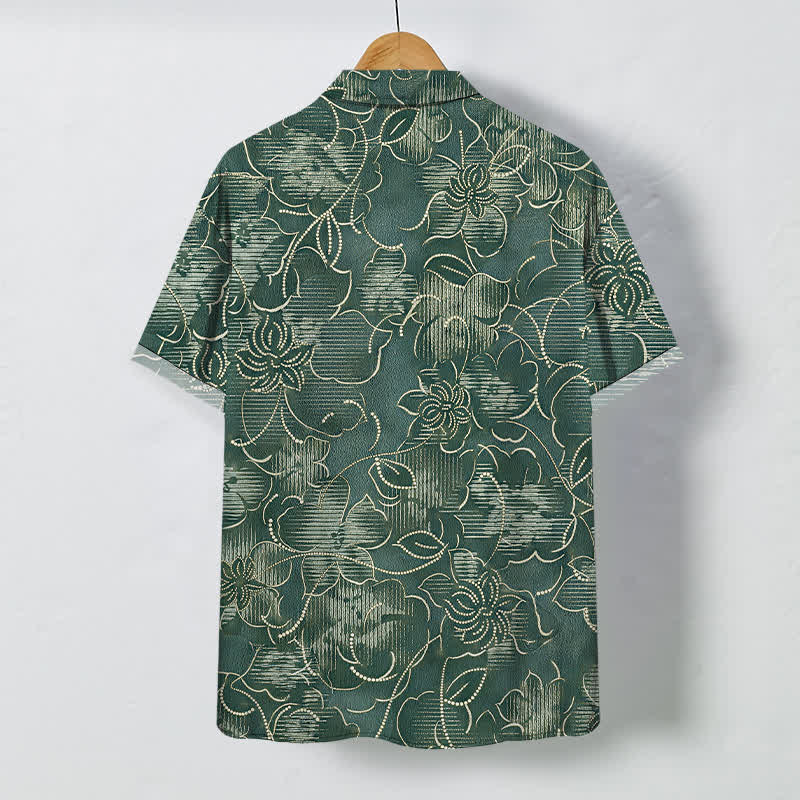 Nimara Ritual Indigo Floral Vine Pattern Buttons Wrinkle-resistant Men's Short Sleeve Shirt