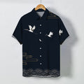 Nimara Ritual Crane Gold Wave Pattern Buttons Breathable Men's Short Sleeve Shirt