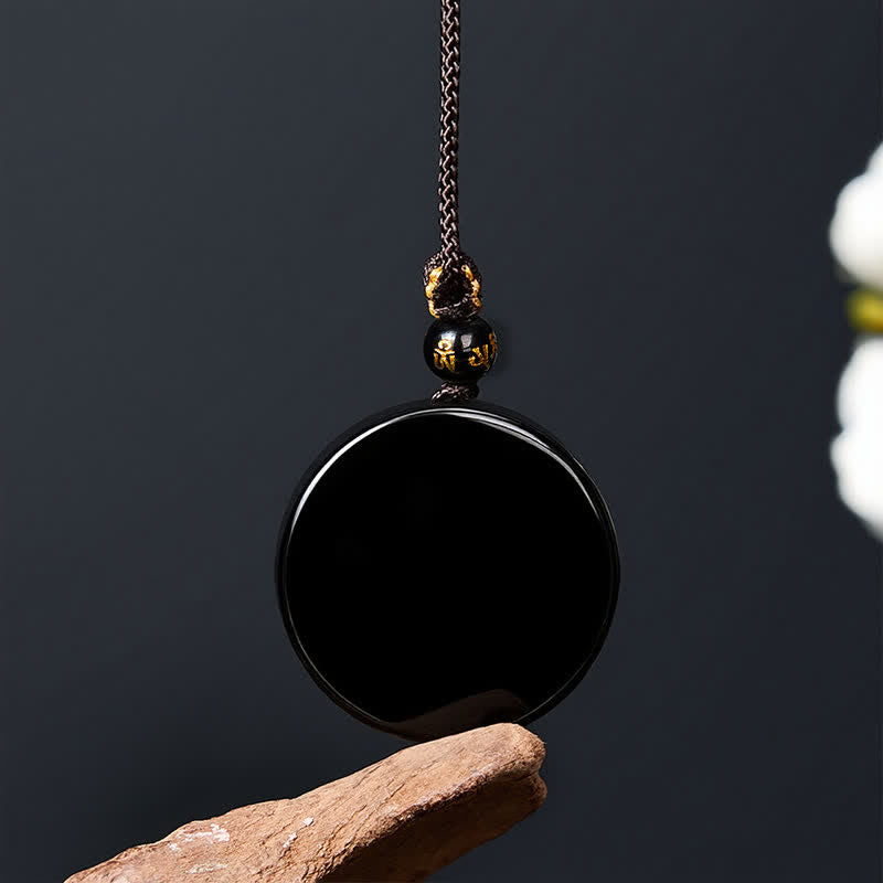 Nimara Ritual Black Obsidian Round Shape Protection Braided Rope Necklace