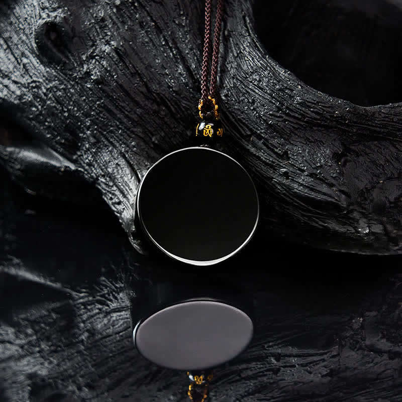 Nimara Ritual Black Obsidian Round Shape Protection Braided Rope Necklace