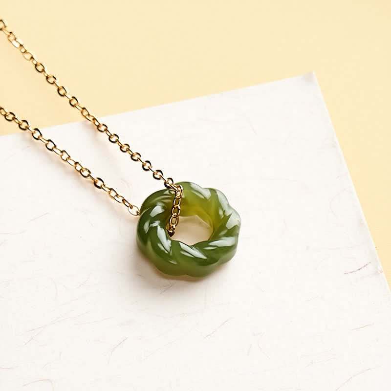 Nimara Ritual Hand Carved Hetian Jade Fried Dough Twists Blessing Vintage Necklace