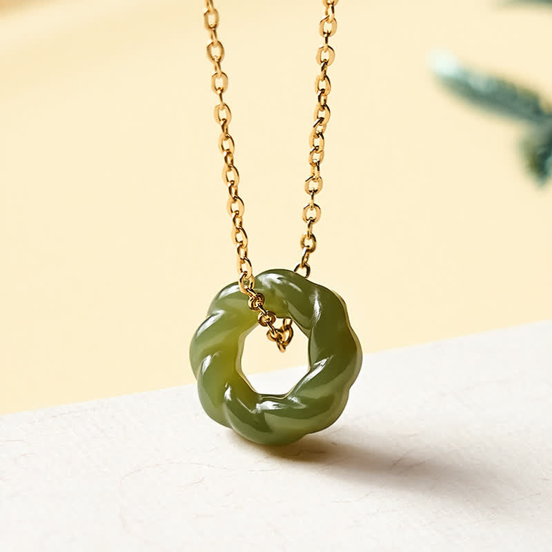 Nimara Ritual Hand Carved Hetian Jade Fried Dough Twists Blessing Vintage Necklace