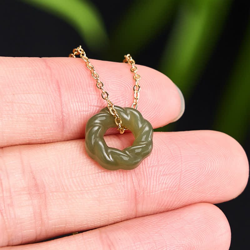Nimara Ritual Hand Carved Hetian Jade Fried Dough Twists Blessing Vintage Necklace