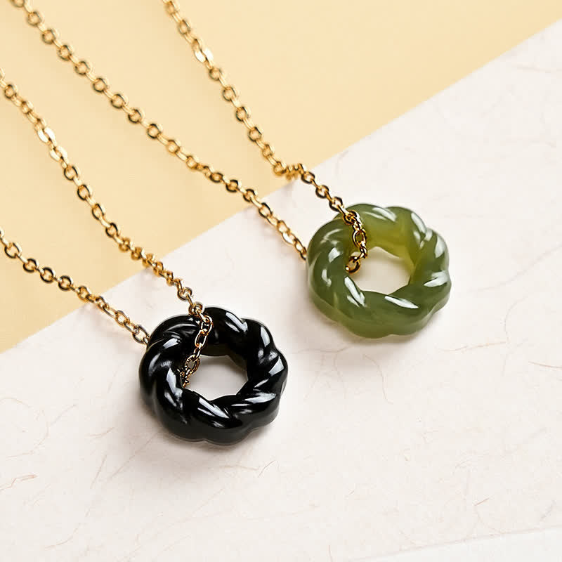 Nimara Ritual Hand Carved Hetian Jade Fried Dough Twists Blessing Vintage Necklace