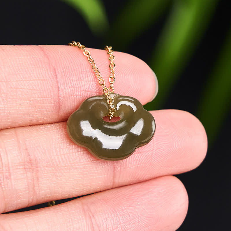 Nimara Ritual Jade Auspicious Cloud Lock Luck Vintage Pendant Necklace