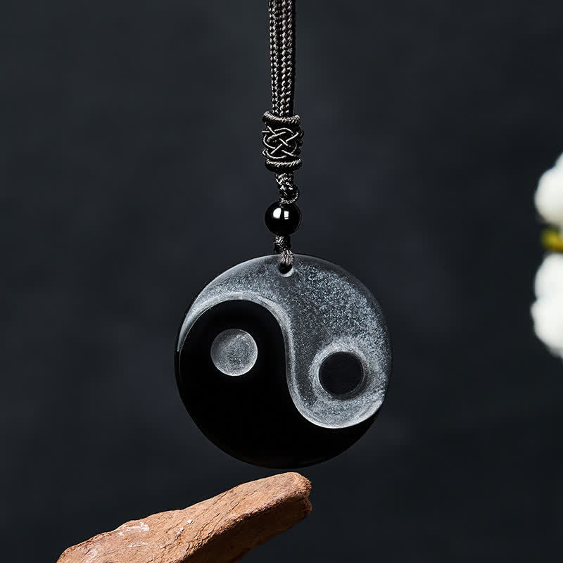 Balance and Strength Black Obsidian Yin Yang Round Pendant Necklace