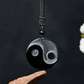 Balance and Strength Black Obsidian Yin Yang Round Pendant Necklace