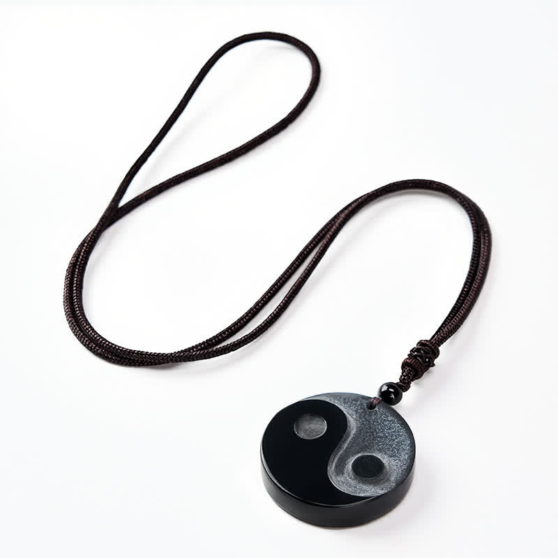 Balance and Strength Black Obsidian Yin Yang Round Pendant Necklace