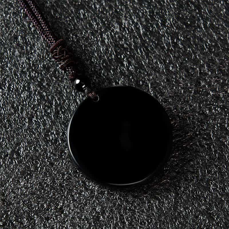 Nimara Ritual Black Obsidian Yin Yang Balance Round Pendant Necklace