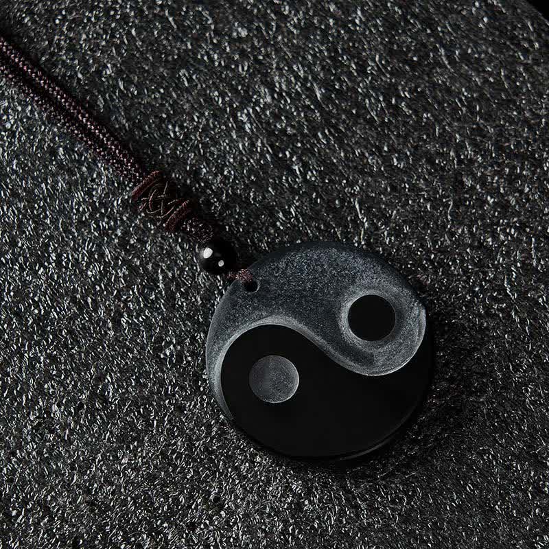 Nimara Ritual Black Obsidian Yin Yang Balance Round Pendant Necklace