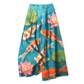 Nimara Ritual Cotton Linen Red White Koi Fish Pink Lotus Pattern Women's Elastic Waist Wide Leg Pants With Pockets