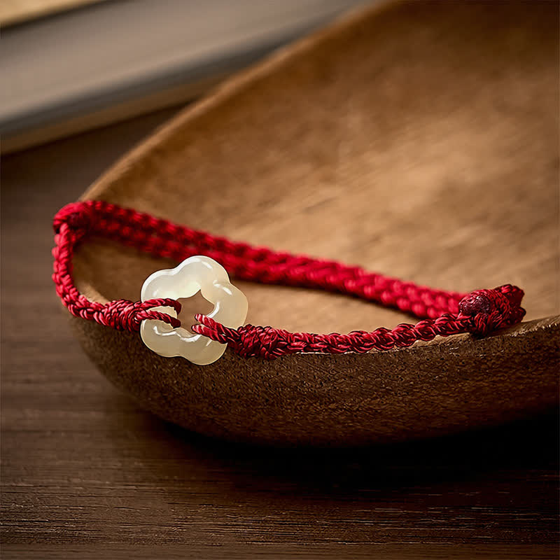 Nimara Ritual Hetian Jade Plum Bossom Luck Red String Bracelet