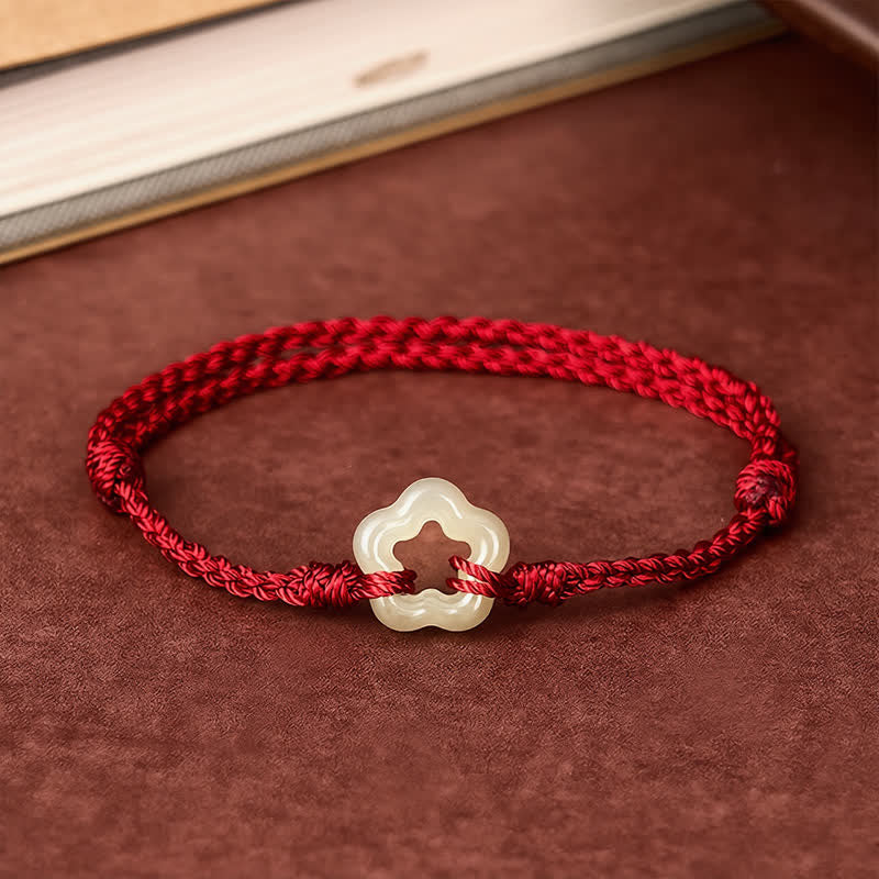 Nimara Ritual Hetian Jade Plum Bossom Luck Red String Bracelet