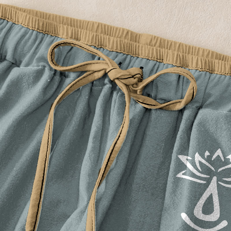 Nimara Ritual Pure Cotton Sacred Om Lotus Pattern Women's Elastic Waist Pants With Pockets