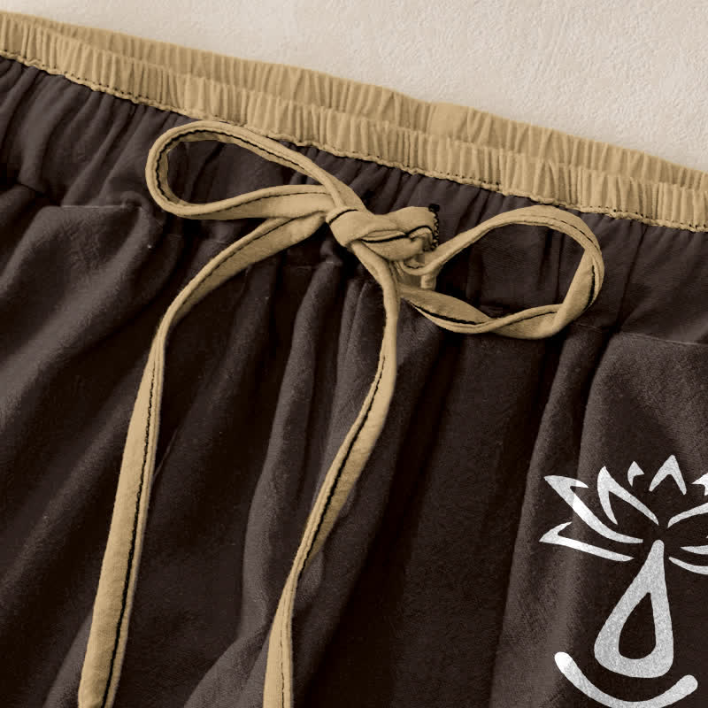 Nimara Ritual Pure Cotton Sacred Om Lotus Pattern Women's Elastic Waist Pants With Pockets