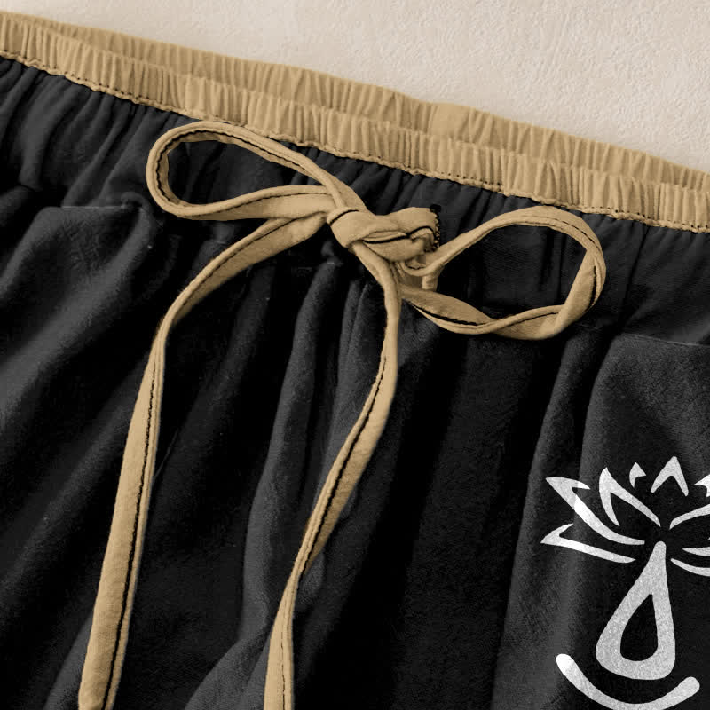 Nimara Ritual Pure Cotton Sacred Om Lotus Pattern Women's Elastic Waist Pants With Pockets