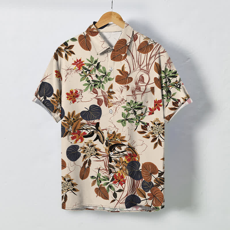 Nimara Ritual Tropical Floral Leaf Pattern Buttons Breathable Men's Short Sleeve Shirt
